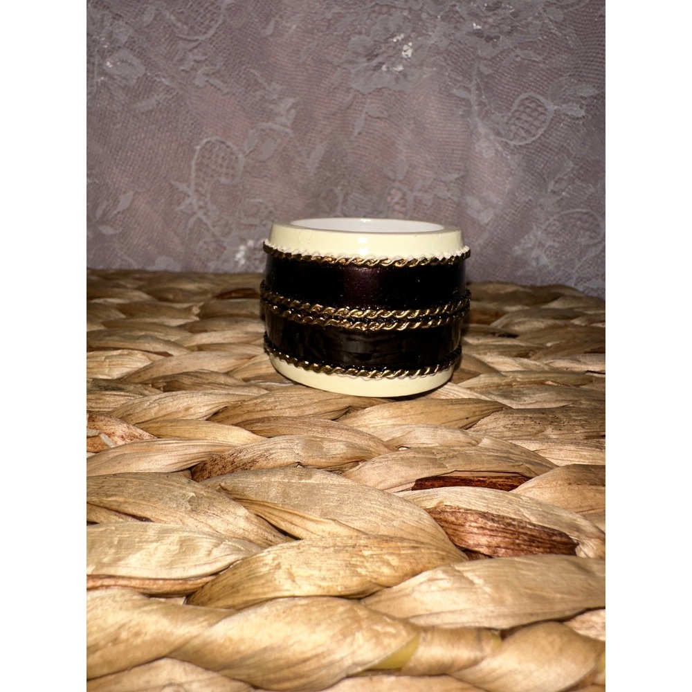 Vintage Cream and Burgundy Napkin Rings with Gold Rope‎ Chain Detail Set of 6